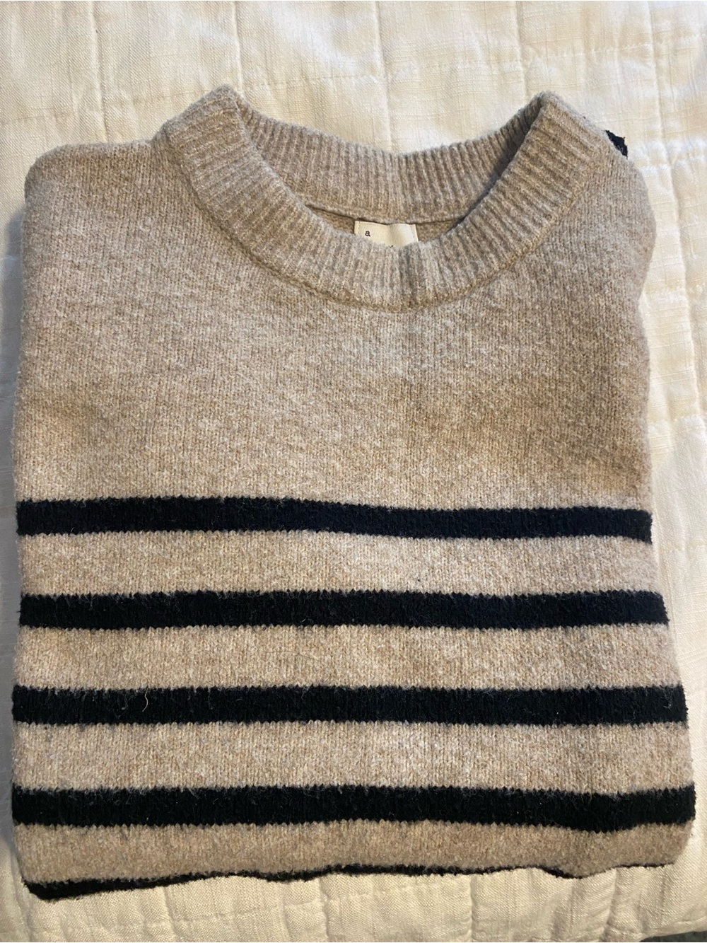a new day Cream Crewneck Sweater with Black Stripes